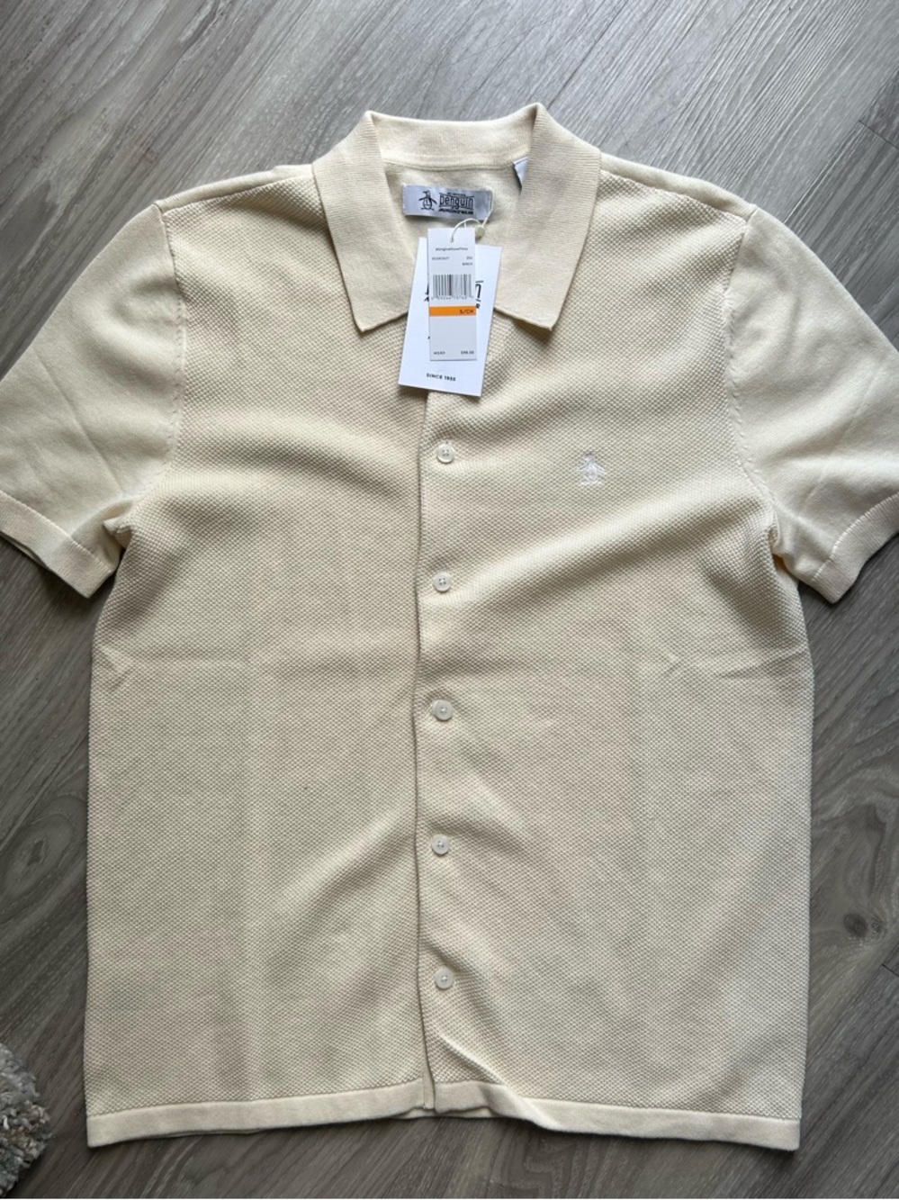 Original Penguin | Men's Cream Short-Sleeve Button Polo (Small)